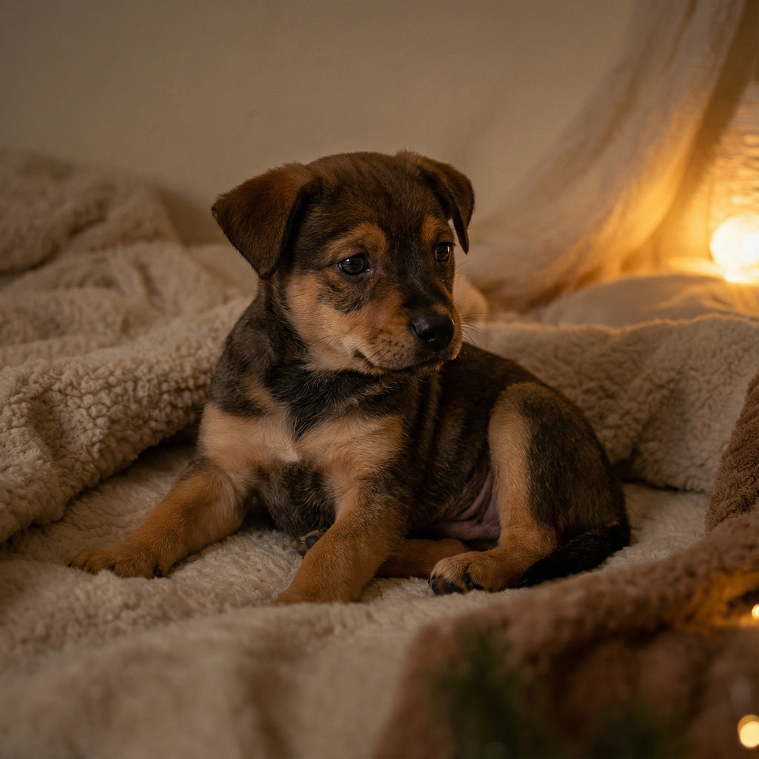 Cachorro en un espacio de descanso habitual que transmite seguridad y calma