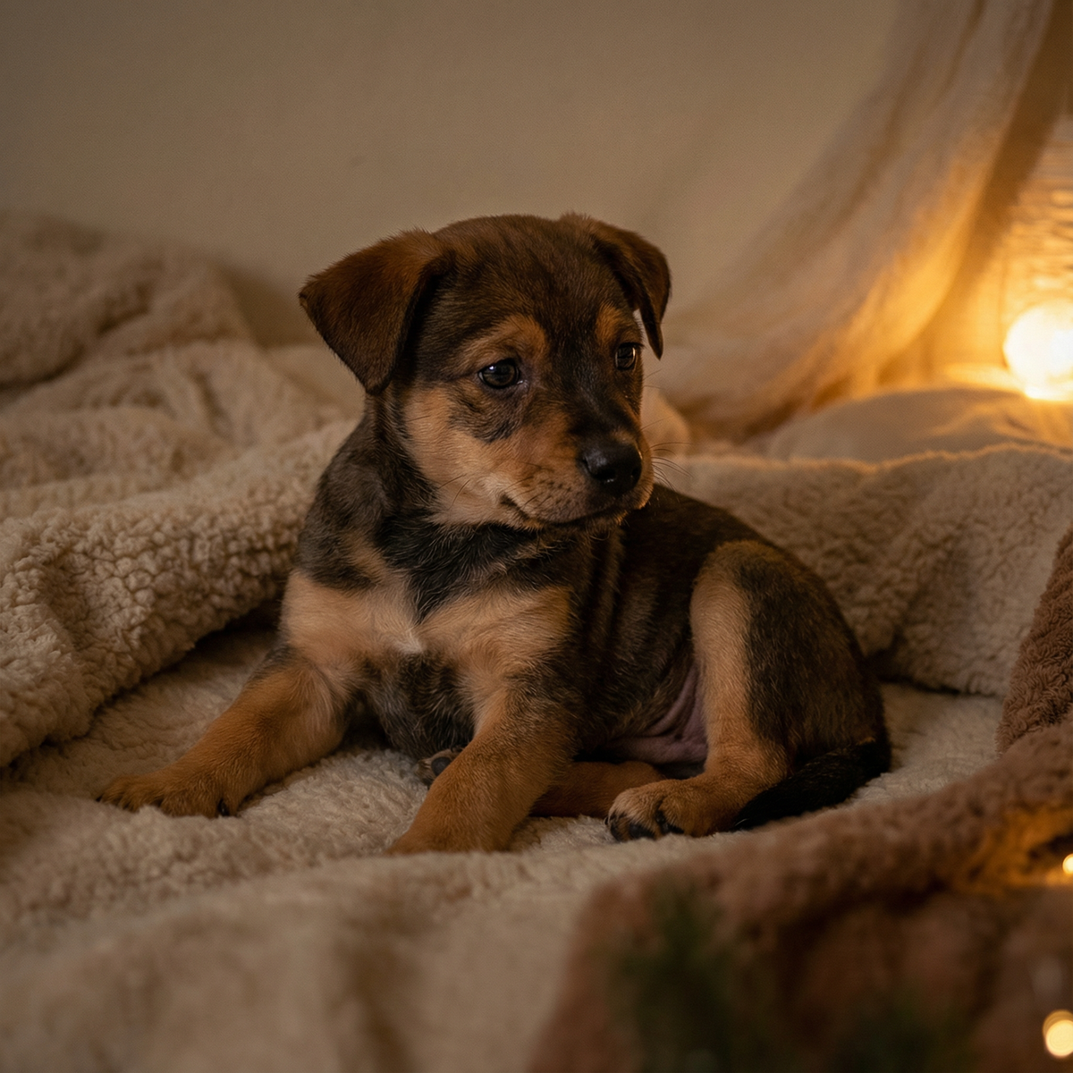 Cachorro en un espacio de descanso habitual que transmite seguridad y calma